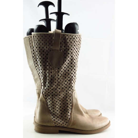 Zoe & Luca Boot Sz 7 M Mid-Calf Boots Round Toe Beige Leather Women - Picture 4 of 8